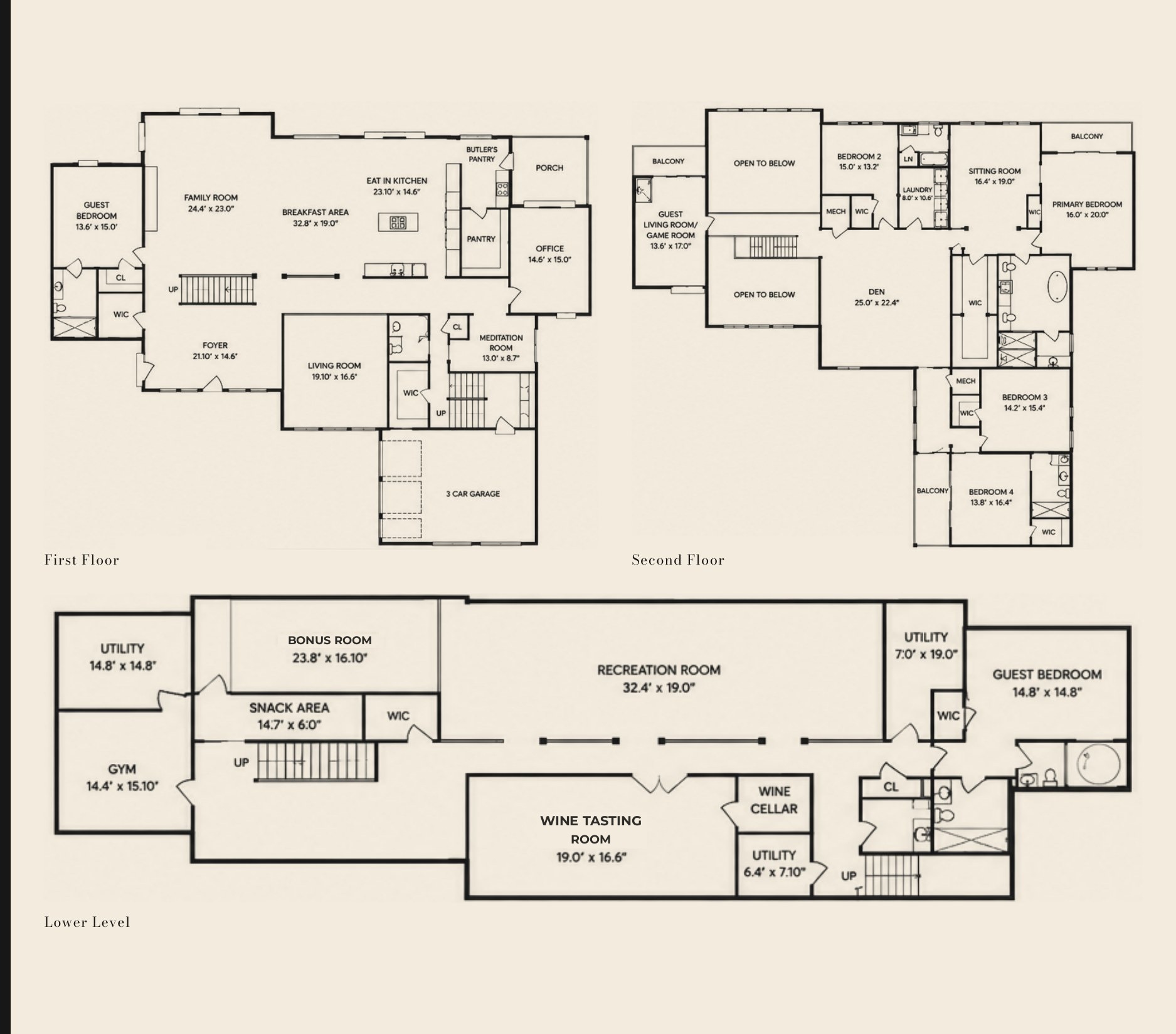 Floor plans for all three levels of 15 Seminole Way, Short Hills, NJ